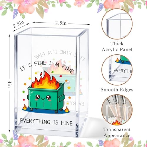 Green Dumpster Fire Acrylic Pen Holder Cup, Funny Office Desk Decor, Cute Pencil Holder Organizer, Desk Accessories, Coworker Gift for Women Men - Image 3