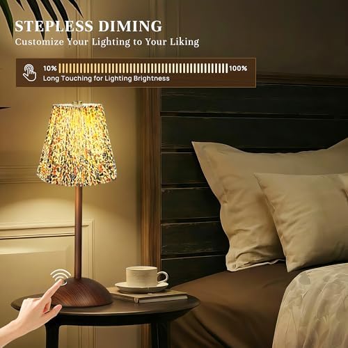 Small Vintage Cordless Table Lamp, Rechargeable Battery Operated Lamp with 3 Color Temperatures Stepless Dimming, Floral Bedside Nightstand Lamp for Bedroom, Living Room, Coffee Table, Bookshelf - Image 6