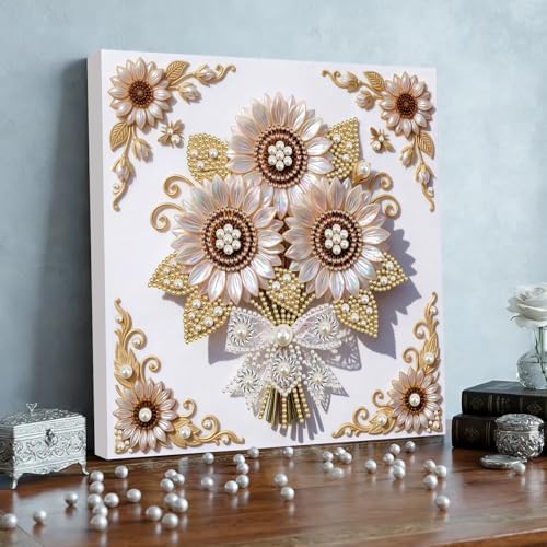 5D DIY Pearl Painting with Frame Floral Theme Handmade Healing Home Wall Decoration Creative 9.84x9.84in Tools -Flower-3 - Image 4