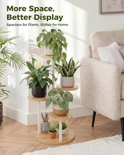 Bamworld Plant Stand Indoor Wood Plant Stand 4 Tier White - Image 6
