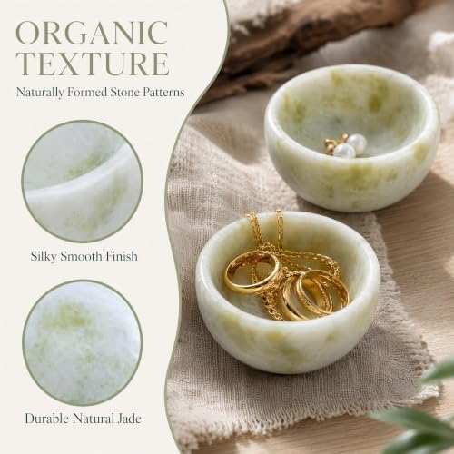 Ring Dish 2 PCS Lantian Jade Stone Bowl Trinket Bowl Jewelry Holder - Image 5