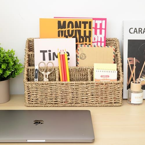 DINGTAI Mail Organizer Countertops, Desk Organizer Bills Organizer, Mail Sorters Organizers, Pencil Holder Magazine File Holder, Desk Organizer and Accessories(Seagrass) - Image 4