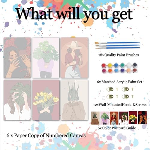 Tucocoo 6 Pack Woman Plants Paint by Numbers Kits for Adults Beginners 8x12 inch Minimalist No Face Lady Girl Portrait Acrylic Oil Number Painting Kits for Adults Perfect for Gift Home Decor - Image 2