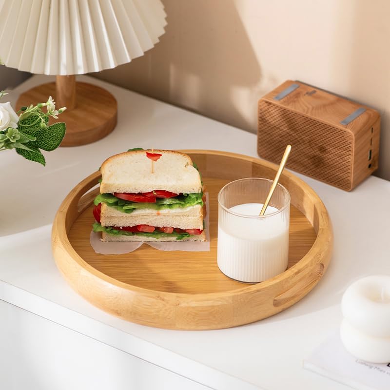 9.8" Round Bamboo Tray with Handles, Wood Serving Tray, Decorative Tray - Image 5