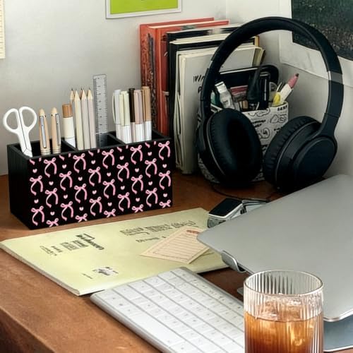 Pink and Black Bow Pen Pencil Holder for Desk Accessories Decor - Image 3