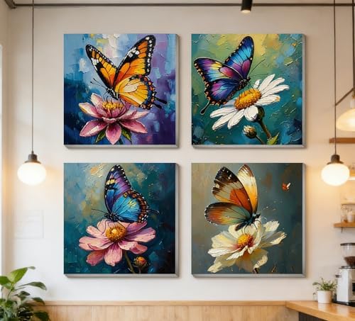 Canrichshop 4 Pack Butterfly Paint by Numbers for Beginner with Frame,Colorful Butterfly Adult Paint-by-Number Kits on Canvas, DIY Number Painting for Adults for Decor 8X 8 inch - Image 4