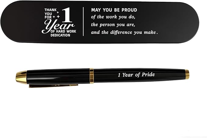 1 Year Work Anniversary Pen Gift- Engraved Gel Pen for Employee & Staff Appreciation Award, First Year Service Recognition