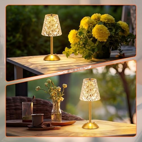 Liliful 2 Pcs Cordless Table Lamp LED Touch, Gold, Diamond Style - Image 6