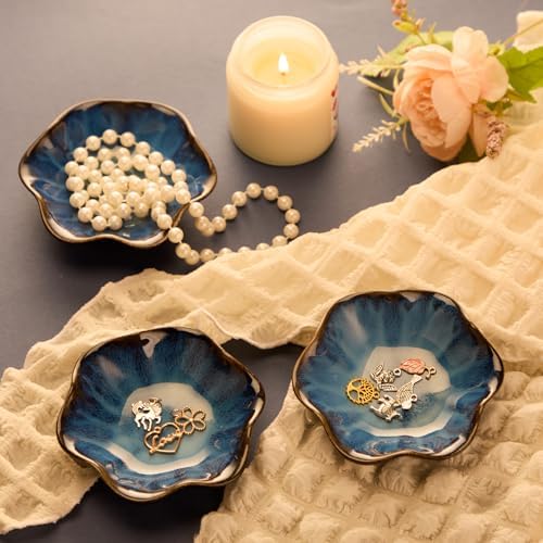Teenyyou 8 Pcs Ceramic Jewelry Dish Bulk Small Trinket Tray, Blue - Image 3