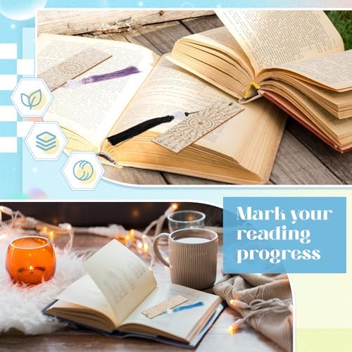 Reallnaive 42 Pcs Wooden Mandala Bookmarks DIY Painting Set Includes 15 Unfinished Blank Bookmarks 15 Tassels 12 Markers, for Mandala Gift Arts Craft Party for Adults Hobby - Image 5