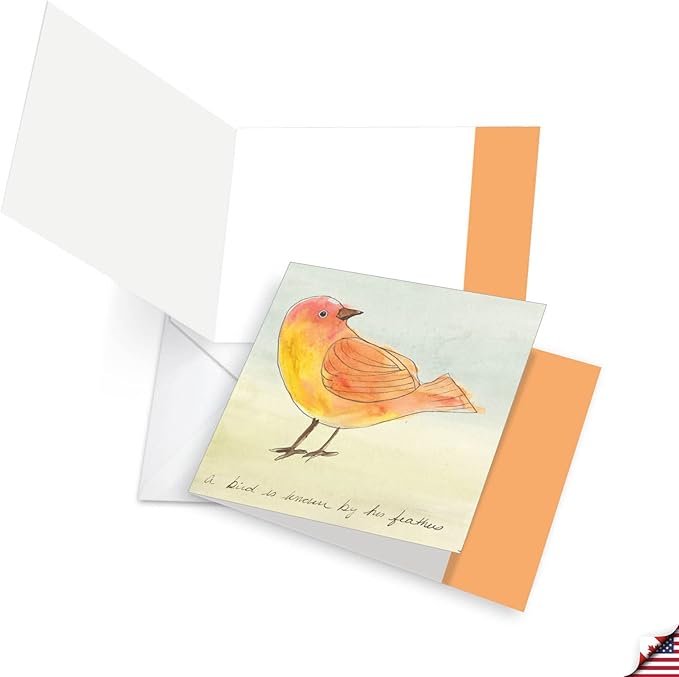 The Best Card Company - 12 Beautiful Blank Note Cards Bulk (4 x 5.12 Inch) (4 Designs, 3 Each) - Watercolor Tweets MQ4633OCB-B3x4
