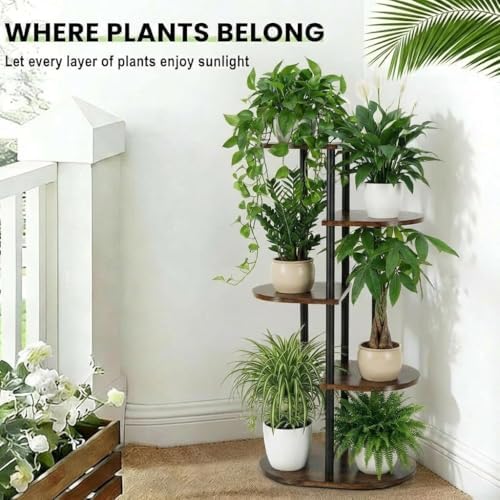 Tiered Plant Stand Indoor, Tall 5 Tier 6 Potted Wooden Plant Shelf for Multiple Flower Plants, Multi Corner Metal Plant Holder Indoor for Patio Garden Patent Design Living Room Balcony Bedroom, Rustic Brown - Image 6