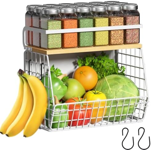 Ofiray-home Magnetic Shelf for Fridge with Wood Lid, Fruit Potato and Onion Storage Bins, Pantry Organizers & Storage, Large Container Magnetic Spice Rack for Refrigerator, Kitchen Counter (White, 1) by Ofiray-home