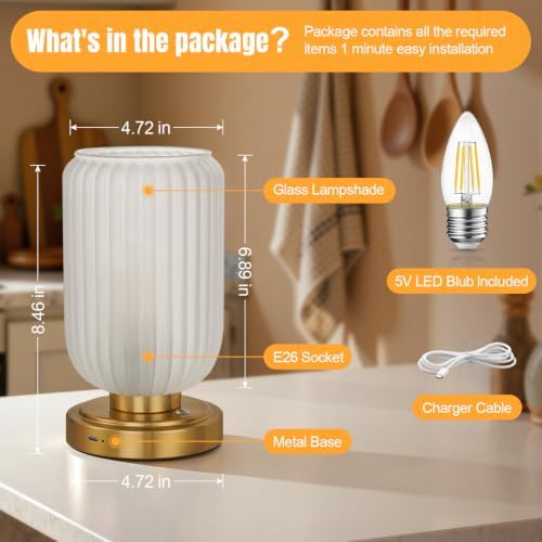 LightRound Cordless Table Lamp for Bedroom, Touch Stepless Dimmable - Image 6