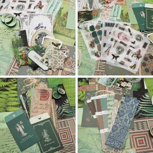 ATIRAMANIYA 346pcs Journal Supplies Kit Vintage Scrapbook Stickers Art Journaling Bullet Junk Journal Planners DIY Decoration Paper Stickers Craft Kits Notebook Collage Album (Green Butterfly Book) - Image 5