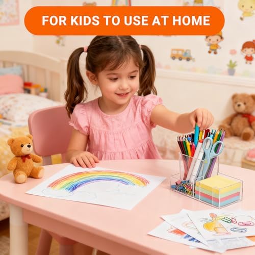 Pen Holder for Desk Clear Pencil Holder with Sticky Notes Holder Acrylic 3 Compartments Desk Organizer Office Desk Accessories for Office, School, Home, Makeup Brush Holder for Bedroom Bathroom - Image 5