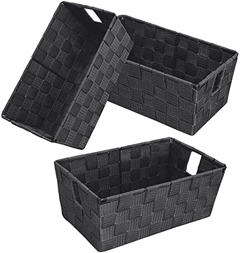 homyfort Woven Shelf Storage Tote Basket Bins Container, Storage Boxes Cube Organizer with Built-in Handles for Bedroom, Office, Closet, Clothes, Kids Room, Nursery 3pk(Grey) by homyfort