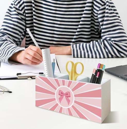 Boho Pink Coquette Bow Makeup Brush Holder Organizer, Preppy Girly Toothbrush Holders for Girly Bathroom, Pink Bow Sun Sunshine Pen Pencil Holder for Office Desk Accessories - Image 3