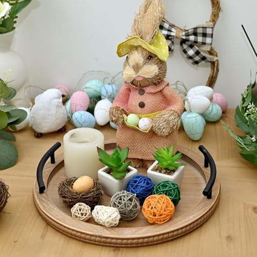 SwallowLiving Brown Wooden Beaded Serving Tray with Handle Decorative Rustic Tray for Coffee Table Farmhouse Round Tray for Kitchen, Living Room and Bedroom - Image 6