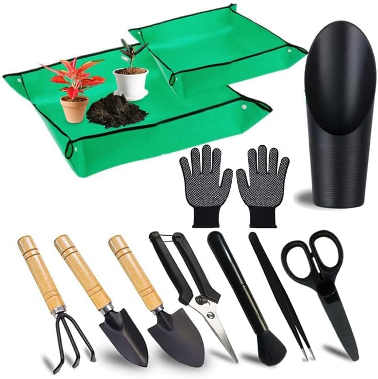 WNJ Plant Repotting Mat for Garden, 2 PCS Waterproof Potting Mats, Foldable Indoor Plant Mat, Portable Mini Garden Tool Set, 12 PCS Succulent Garden Tool Set,Square Garden Potting Tray,Gifts for Women by WNJ