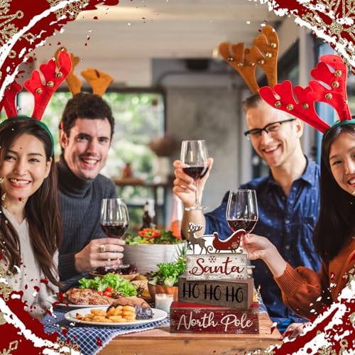Moucuny 4 Pcs Christmas Wooden Block Signs Santa Reindeer Farmhouse Decor - Image 3