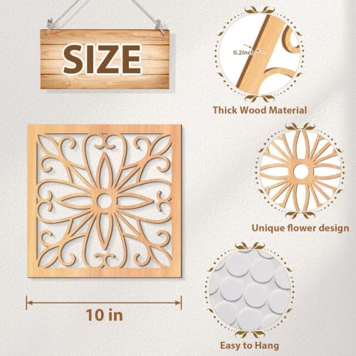 KOYILTD 4 Pcs Thicken Wooden Wall Art Rustic Farmhouse Flower Wall Art - Image 3