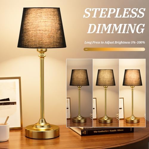 Kakanuo Cordless Table Lamps Rechargeable Set - 2 Pack Brass 4000mAH Battery Operated Lamps for Decor, 3000K Stepless Dimming Touch Wireless Lamp for Bedroom, Dining Table, Living Room, Black Shade - Image 2