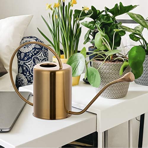 Yowon 1/2 Gallon 68oz Long Spout Stainless Steel Gold Colored Watering Can for Indoor Plant Watering or Outdoor Gardening with 2 Removable Spray Spout for Flowers - Image 4
