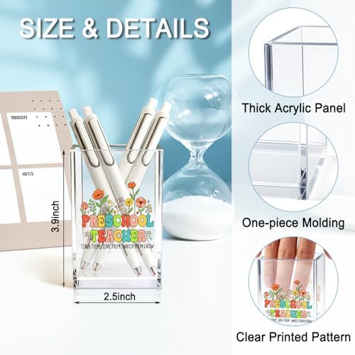 Preschool Teacher Acrylic Cosmetic Pencil Holder Cup, Teacher Appreciation Gifts for Women, Office Desk Accessories for Teacher, Teach Them Love Them Pen Organizer, Preschool Teacher Gifts - Image 2