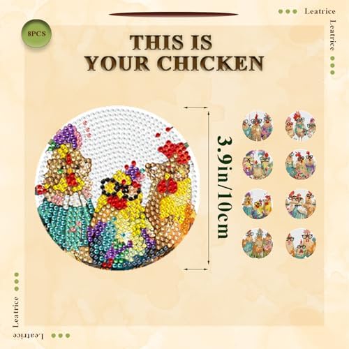 Leatrice 8 Pcs Diamond Art Coasters Small Diamond Painting Kits for Adults - Image 6