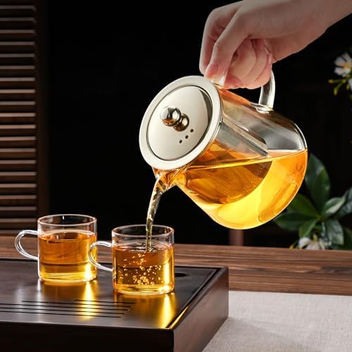 Baalaka Glass Teapot 18.6oz/550ml, Tea Pot with Removable Infusers for Loose Tea, Borosilicate Glass Tea Kettle Tea Maker Stovetop for Camping, Tea Infuser for Loose Leaf Tea Travel (Pack of 2) - Image 3