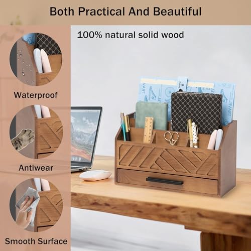 Desk Organizer with Drawer, Countertop Bill Mail Organizer and File Storage - Image 2