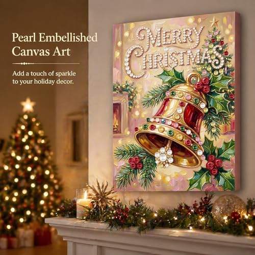 DIY Pearl Painting with Frame Christmas Creative Design, Handmade Healing Home Wall Decoration, 11.81X15.75in (Tools Included)-Bell - Image 4
