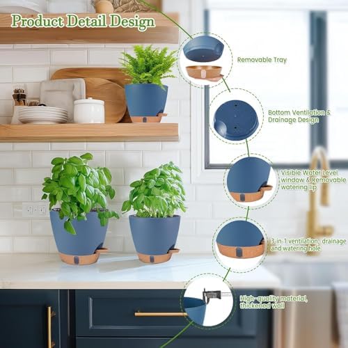 Self Watering Pots for Inoor Ourdoor Plants 10/9/8/7/6.5 Inch, 5 Pack - Image 5