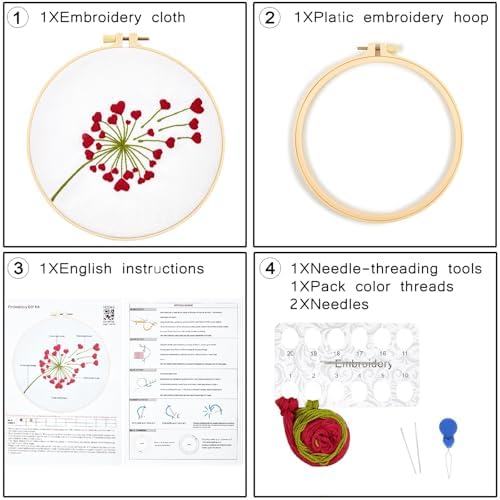 Lover Valentine's Embroidery Kits for Beginners Adults, Heart Shaped Hand Embroidery Kits, Cross Stitch Kits for Adult Anniversary Valentine's Gifts, Entire Set of Embroidery Supplies & Video Tutorial - Image 6