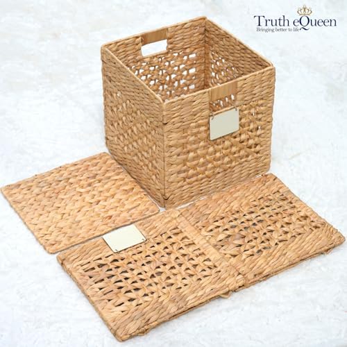 Water Hyacinth Storage Baskets Set of 2, 12x12x12 Wicker Cube Storage Bins for Shelves, Woven Cube Organizer for Closet Nursery, Rattan Basket Set, Canastas Para Organizar, Handwoven - Image 3