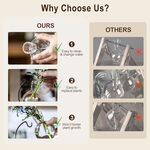 Desktop Glass Plant Propagation Station with Metal Stand,Tabletop Plant Terrarium,Hydroponics Vase for Propagating Hydroponic Office Garden Home Decor, for Weddings, Centerpieces (6) - Image 6