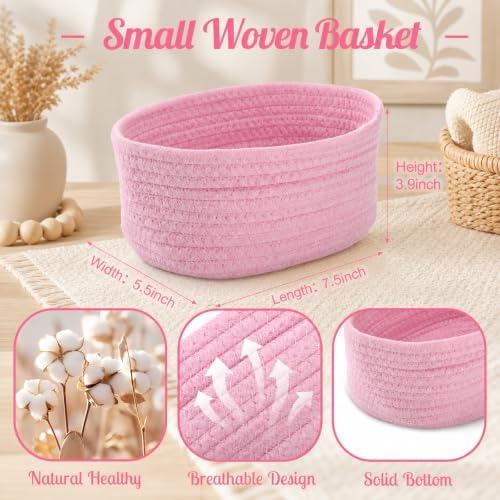 10 Pack Small Woven Baskets, Cotton Rope, Pink - Image 2
