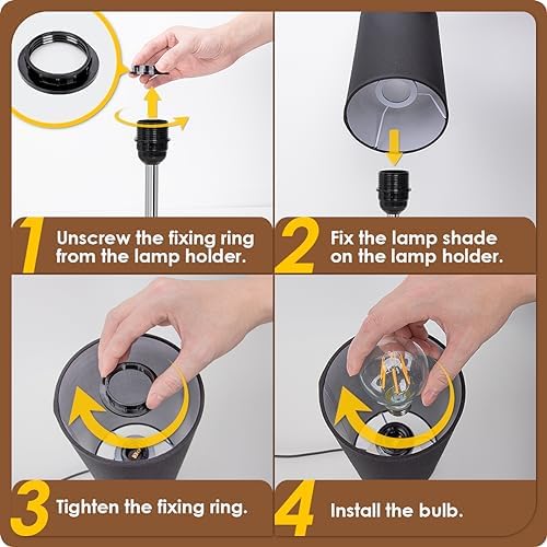 Bedside Lamp with USB Port - Touch Control Table Lamp for Bedroom Wood 3 Way Dimmable Nightstand Lamp with Round Black Shade for Living Room, Dorm, Home Office (LED Bulb Included) (Blacl2) - Image 6