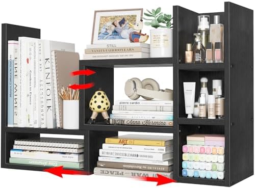 NUTIKAS Desk Shelves Desktop Organizer Shlef - Black Office Organization for Top of Desk Organizers and Accessories Corner Bookshelf Table Top Shelving Small Hutch Decorations for Office by NUTIKAS