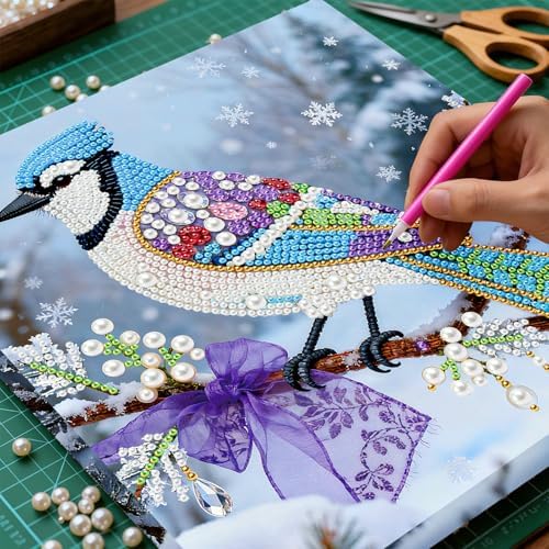 ARTopet DIY Pearl Painting Kit with Frame Gemstone Pearl Diamond Dots Beads Canvas Art Craft for Adult Beginners Display for Tabletop and Wall Mounting Home Decor-Blue Raven - Image 6