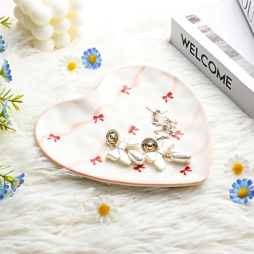 Koythin Colorful Bow Tie Ceramic Heart Jewelry Tray, Valentine Trinket Dish - Image 4