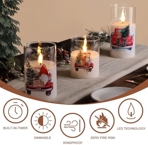 Eywamage Christmas Glass Flameless Candles with Remote, Flickering LED Pillar Candles Holiday Table Decor Gift Set of 3 - Image 5