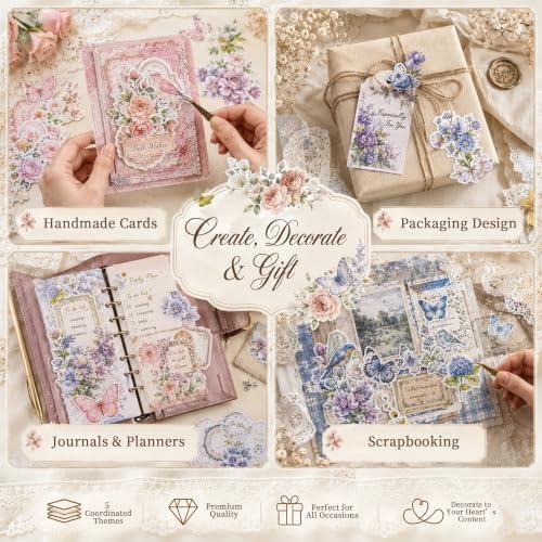 484Pcs Vintage Floral Scrapbook Supplies Kit, Paper & Journaling Stickers - Image 5
