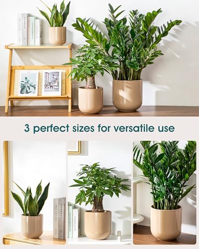 vancasso 6+8+10 inches Ceramic Plant Pots, Set of 3, Planters with Drainage Hole, Flower Pots Planters Pots for Indoor Plants, Modern Indoor Decorative Garden Pot, Home Decor, Brown - Image 5