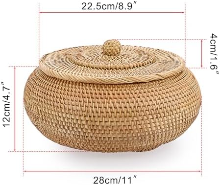 Hipiwe Round Rattan Boxes with Lid Natural Woven Picnic Storage Basket Bin - Image 2