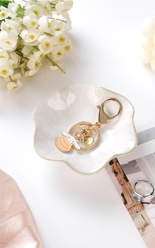 JAMEND CLXP Ring Dish, Kiln Glaze Jewelry Trinket Tray, Gifts for Women I Lotus Leaf Necklace Earrings Holder on Nightstand Bathroom, Ceramic Cute Key Bowl, White. All Jewelries Are NOT Included. - Image 3
