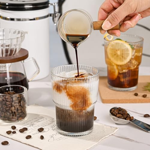 13oz Iced Coffee Cups,4Pcs Glass Cups with Lids and Straws Drinking Glasses,Clear Ribbed Glassware,Reusable Tumbler Glass to Go Cup for Matcha, Iced Tea,Juice - Image 6