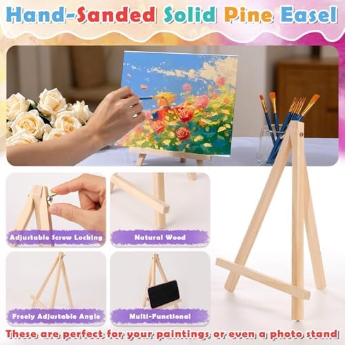 Flasoo 6 Pack 8x10 Canvas Painting Kit, 75 PCS Sip and Paint Kit, Paint and Sip Kit for Adults with Acrylic Paint, 32 Brushes, Palettes, Aprons, Tablecloth, Folding Cups for Paint Night, Gift - Image 4