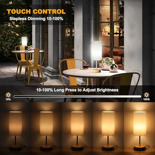 Unicozin Table Lamp with Wood Grain Base, 3 CCT 3000K/4500K/6500K & RGB Color Changing, Stepless Dimmable Small Bedside Lamp for Reading, Ambience Nightstand Light for Home Decor Party, White Shade - Image 3